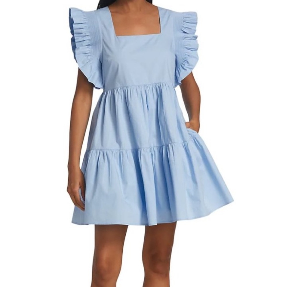 Tuckernuck ENGLISH FACTORY Babydoll Ruffled Minidress In Blue Size M